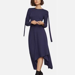 BCBG Max Azria Asymmetric Pleather-Trimmed Dark Pacific Blue Dress